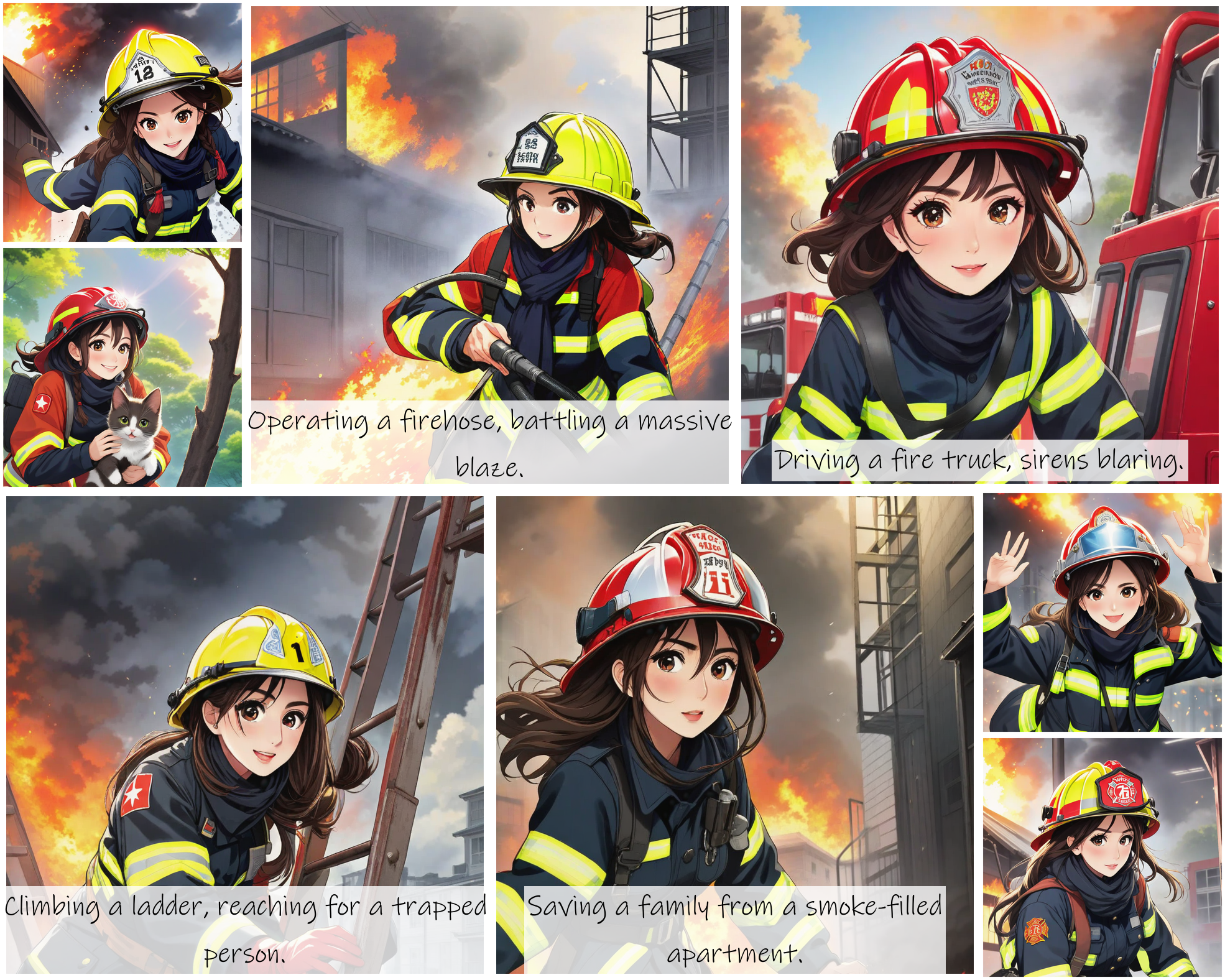 Firefighter in action, digital art style